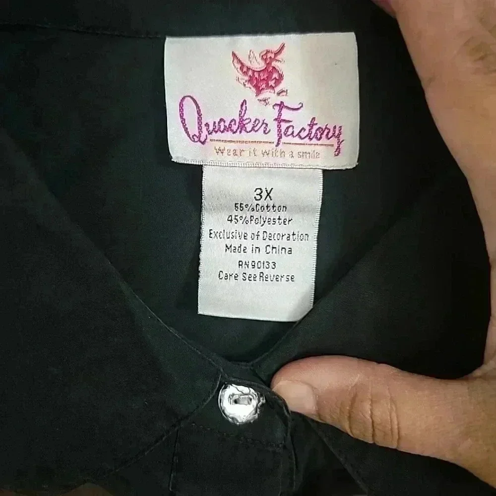 Quacker Factory 3X Black Long Sleeve Button Front Collared Shirt Sparkle Shine - Picture 6 of 6